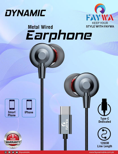Dynamic Metal Wired Ear Phone Type C - My Store